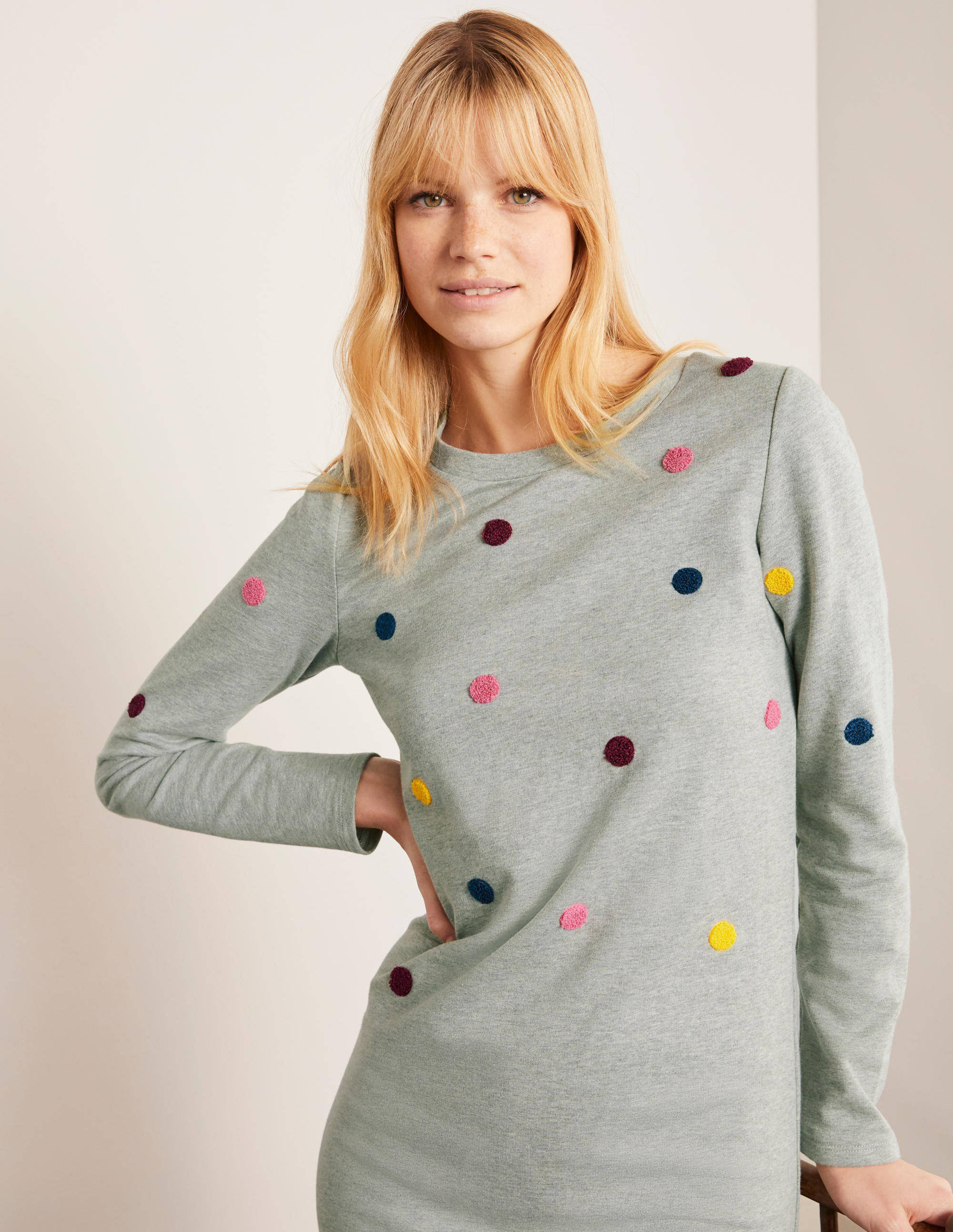 Robe-sweat-Gris chiné, pois bouclés - Image 3