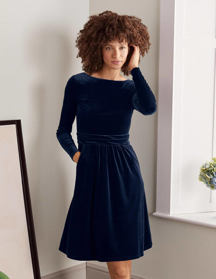 Abigail Samtkleid-Marineblau
