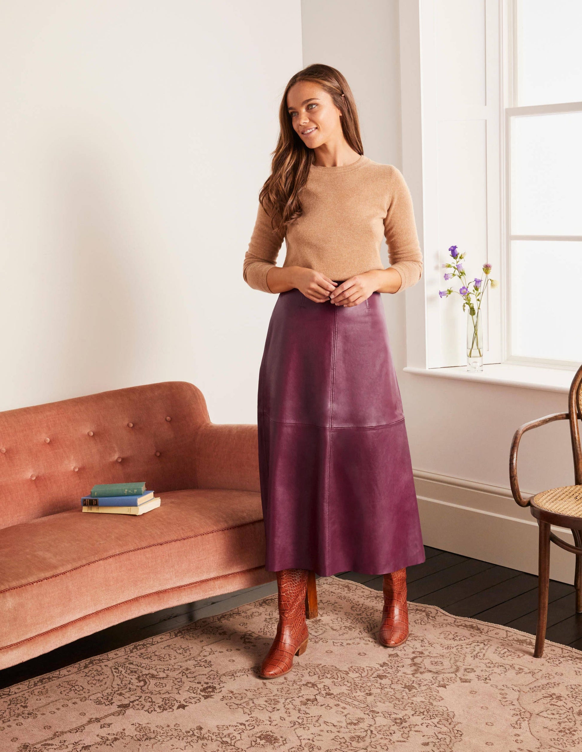 Jupe Catriona en cuir-Rubis-3