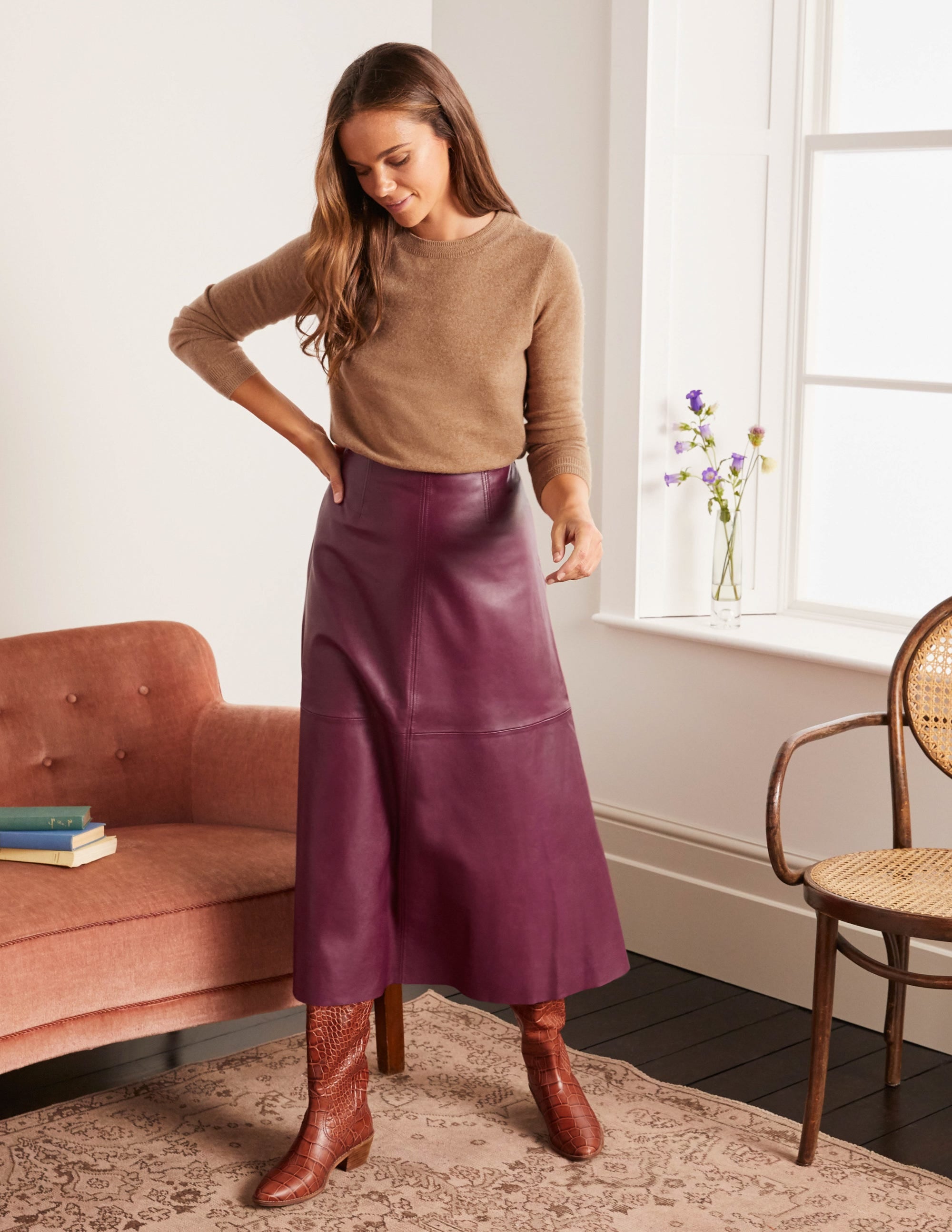 Jupe Catriona en cuir-Rubis - Image 5