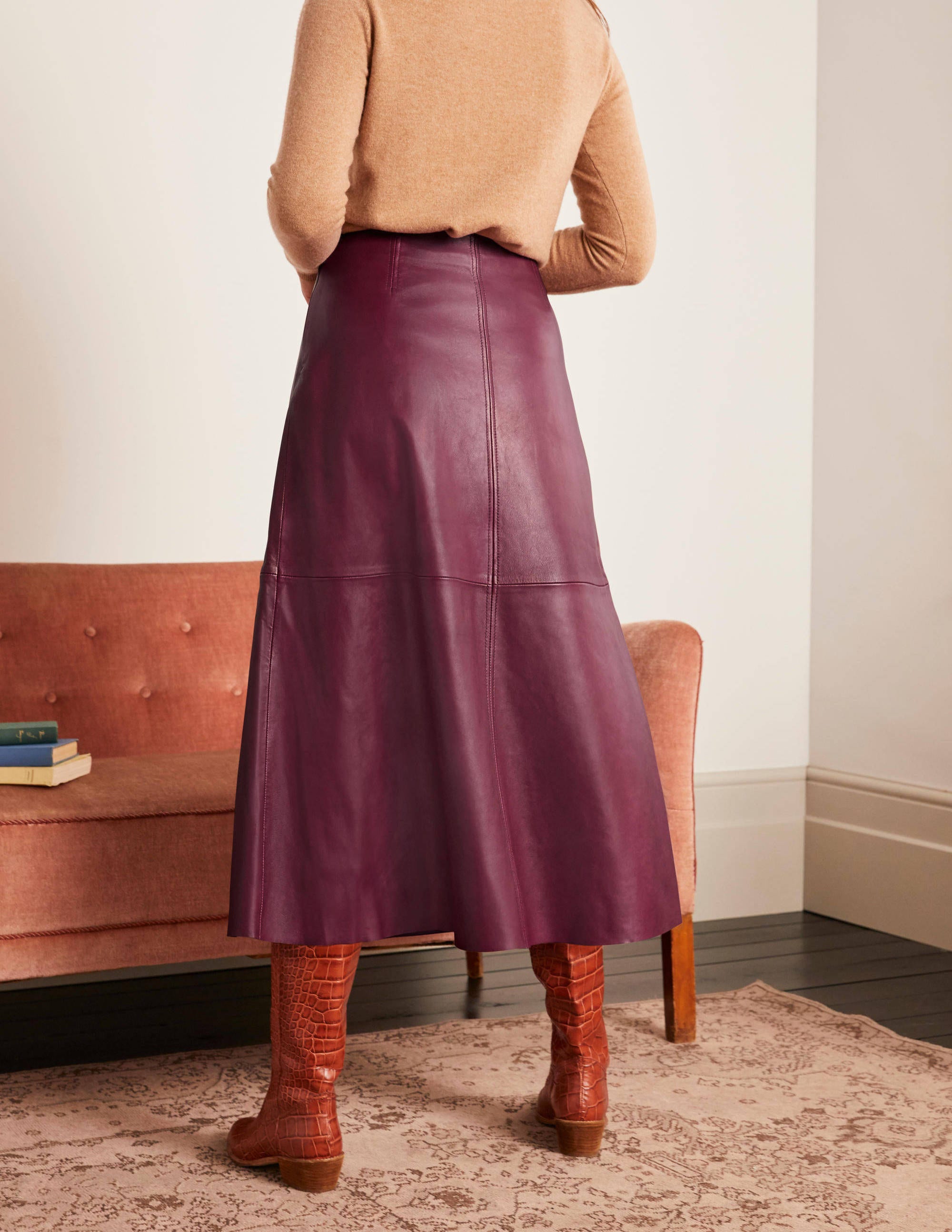 Jupe Catriona en cuir-Rubis - Image 1