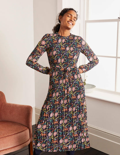 Nell Plissiertes Kleid-Navy/Bunt, Magischer Garten