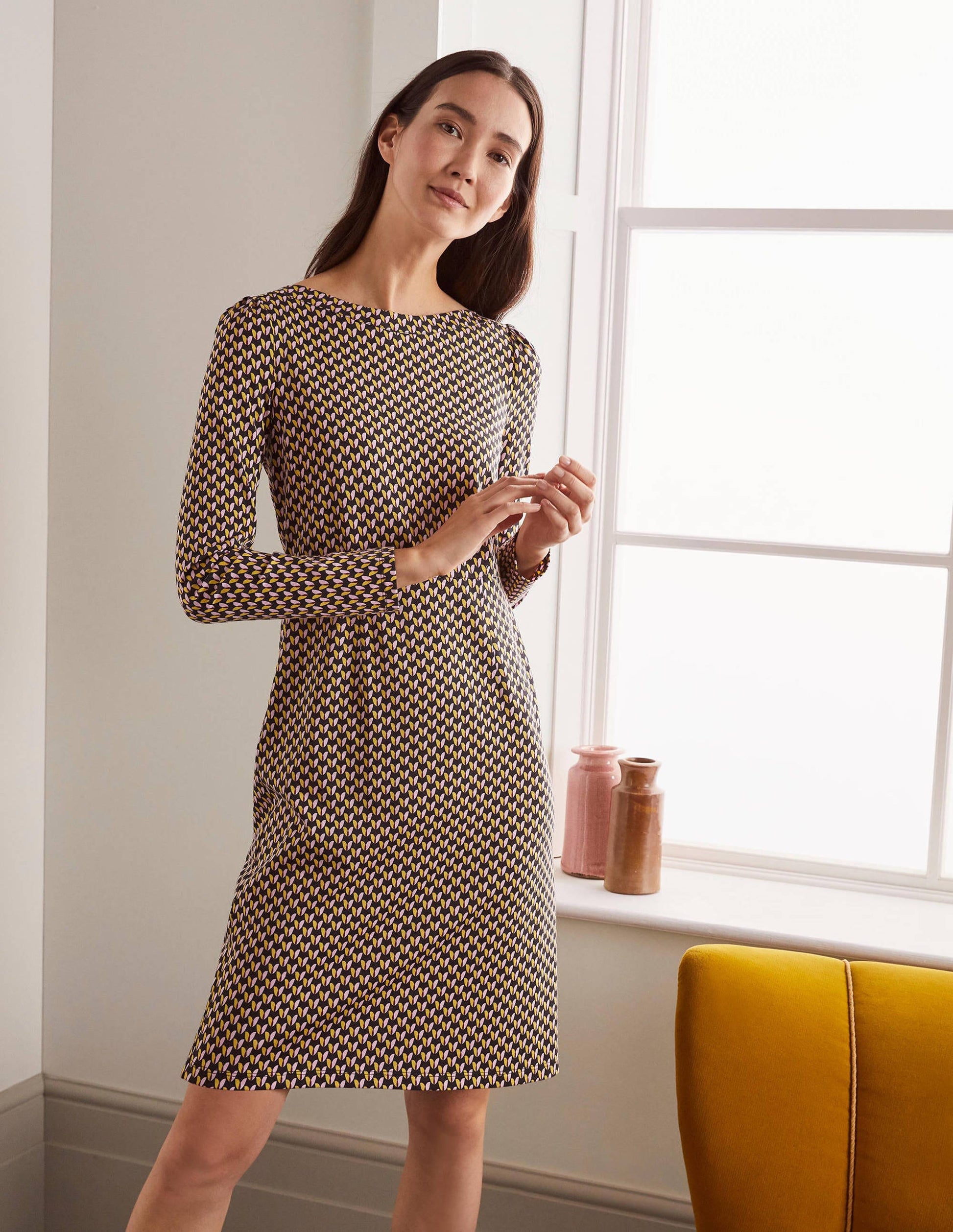 Robe Kathleen en jersey-Noir, bourgeon de fleur-2