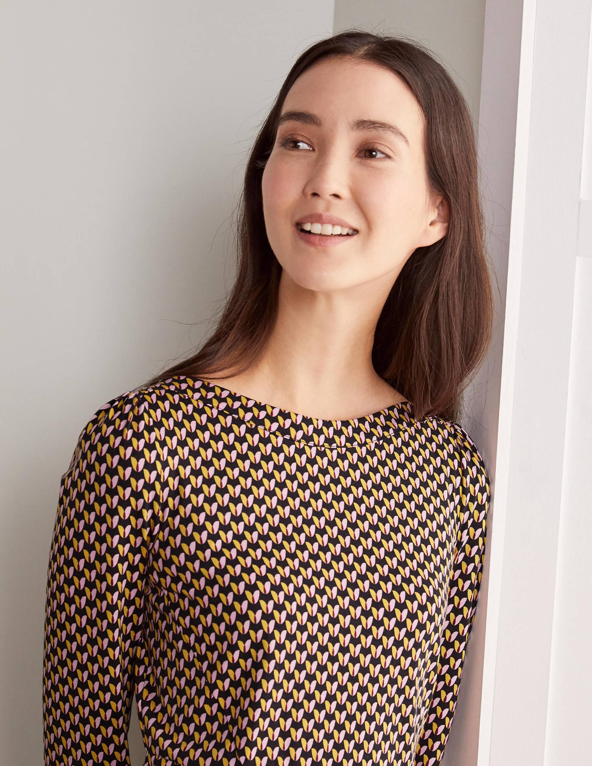 Robe Kathleen en jersey-Noir, bourgeon de fleur - Image 4