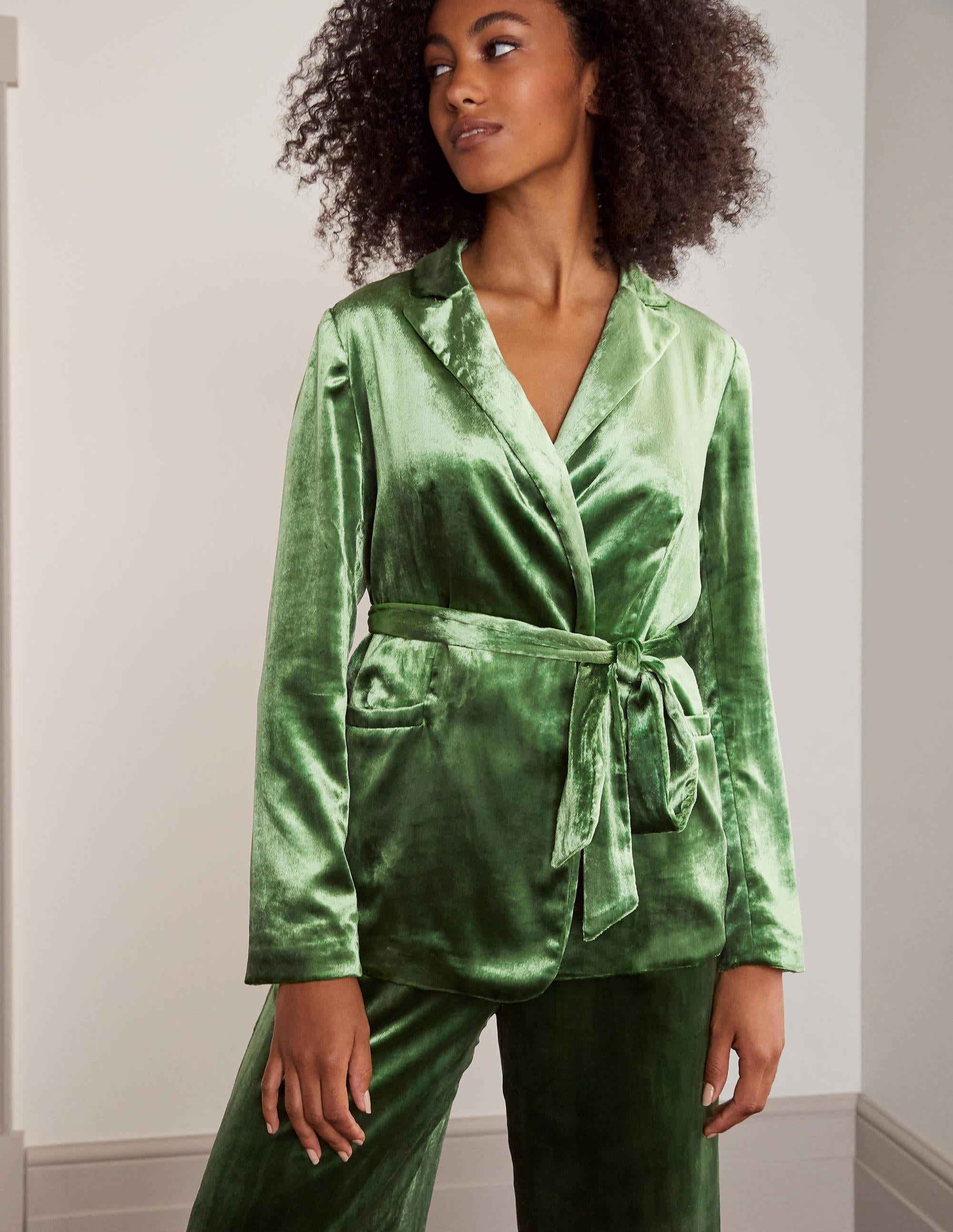 Blazer Rosebury en velours avec ceinture-Velours vert moyen - Image 1