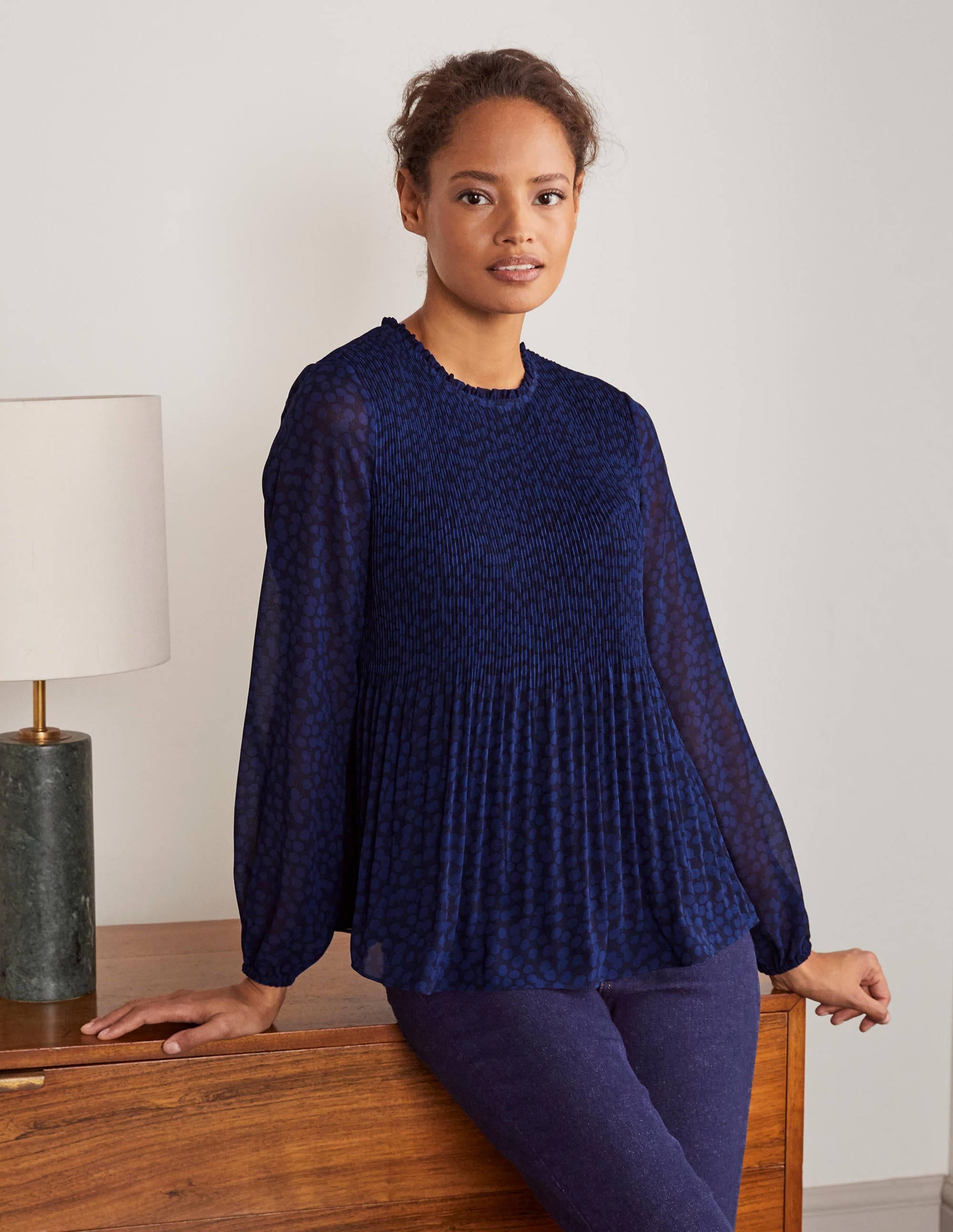 Nell Pleated Top-Blue Depths, Blossom Bud - Image 4