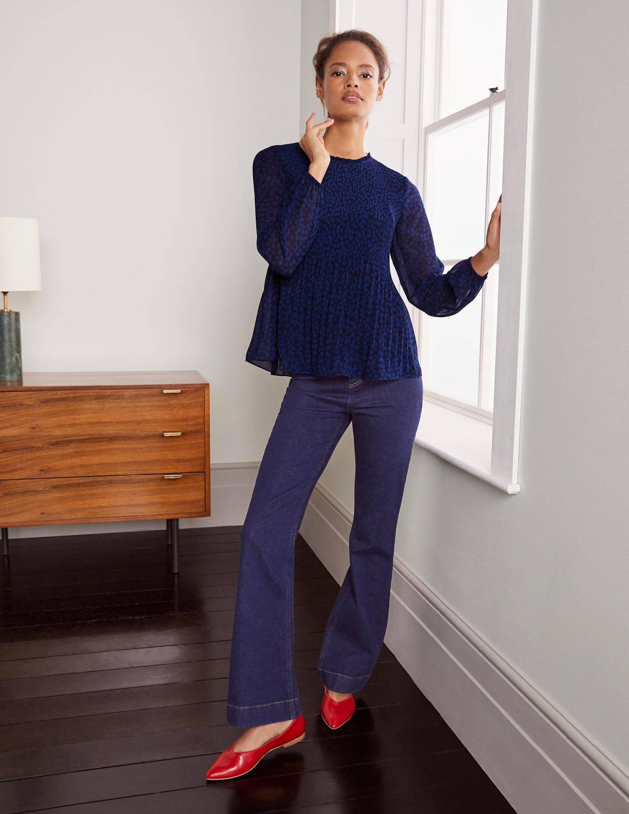 Nell Pleated Top-Blue Depths, Blossom Bud - Image 1