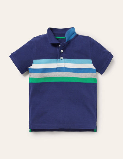 Piqué-Poloshirt-Segelblau/Bunt