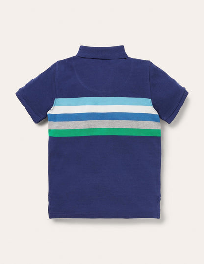 Piqué-Poloshirt-Segelblau/Bunt
