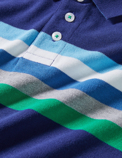 Piqué-Poloshirt-Segelblau/Bunt