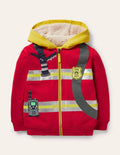 Kapuzenjacke mit kuscheligem Futter und Applikation-Rockabilly-Rot, Feuerwehrmann