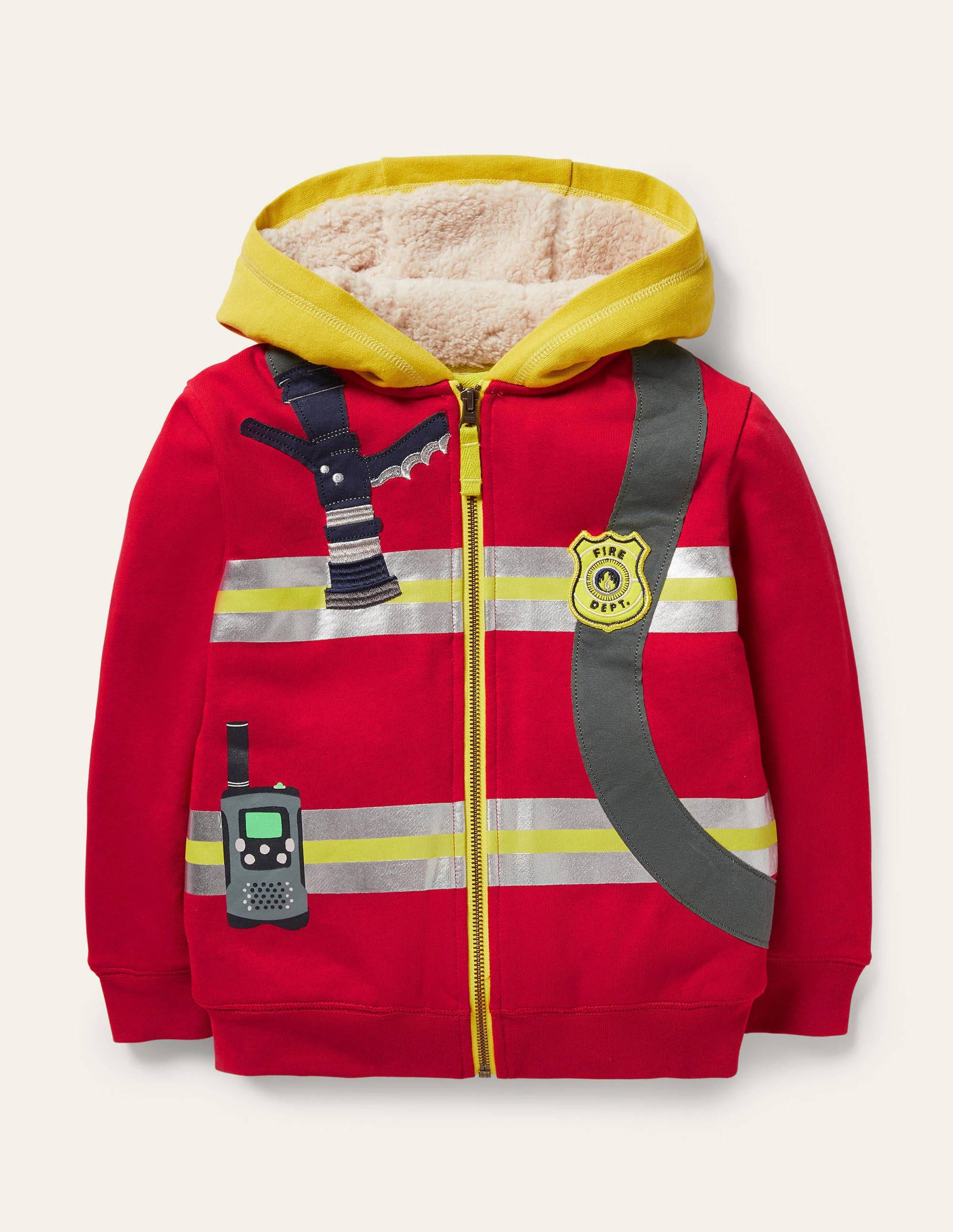 Kapuzenjacke mit kuscheligem Futter und Applikation-Rockabilly-Rot, Feuerwehrmann-1