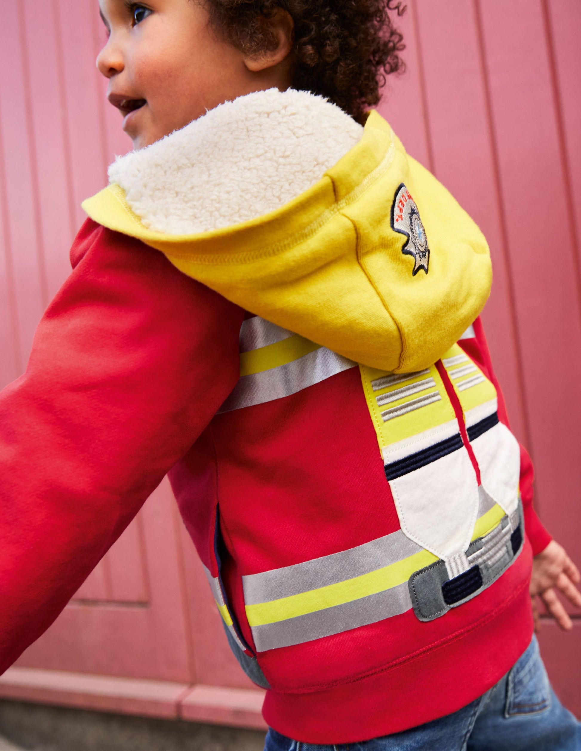Kapuzenjacke mit kuscheligem Futter und Applikation-Rockabilly-Rot, Feuerwehrmann-4