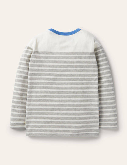 Breton-T-Shirt mit Applikation-Grau Meliert/Naturweiß, Fahrzeuge