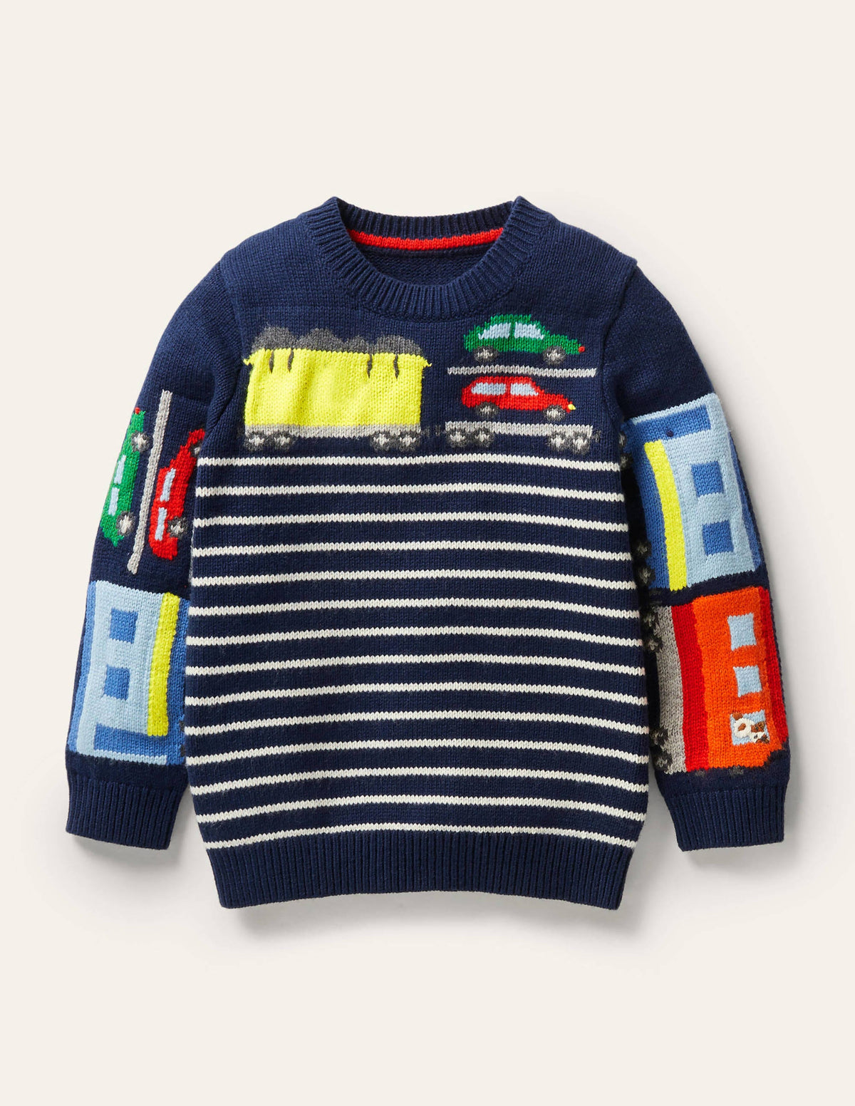 Pullover mit Rundhalsausschnitt und Motiv-Schuluniform-Navy, Züge - Image 1