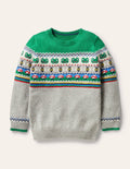 Pull col rond à motif jacquard-Grenouille gris chiné/poivron vert
