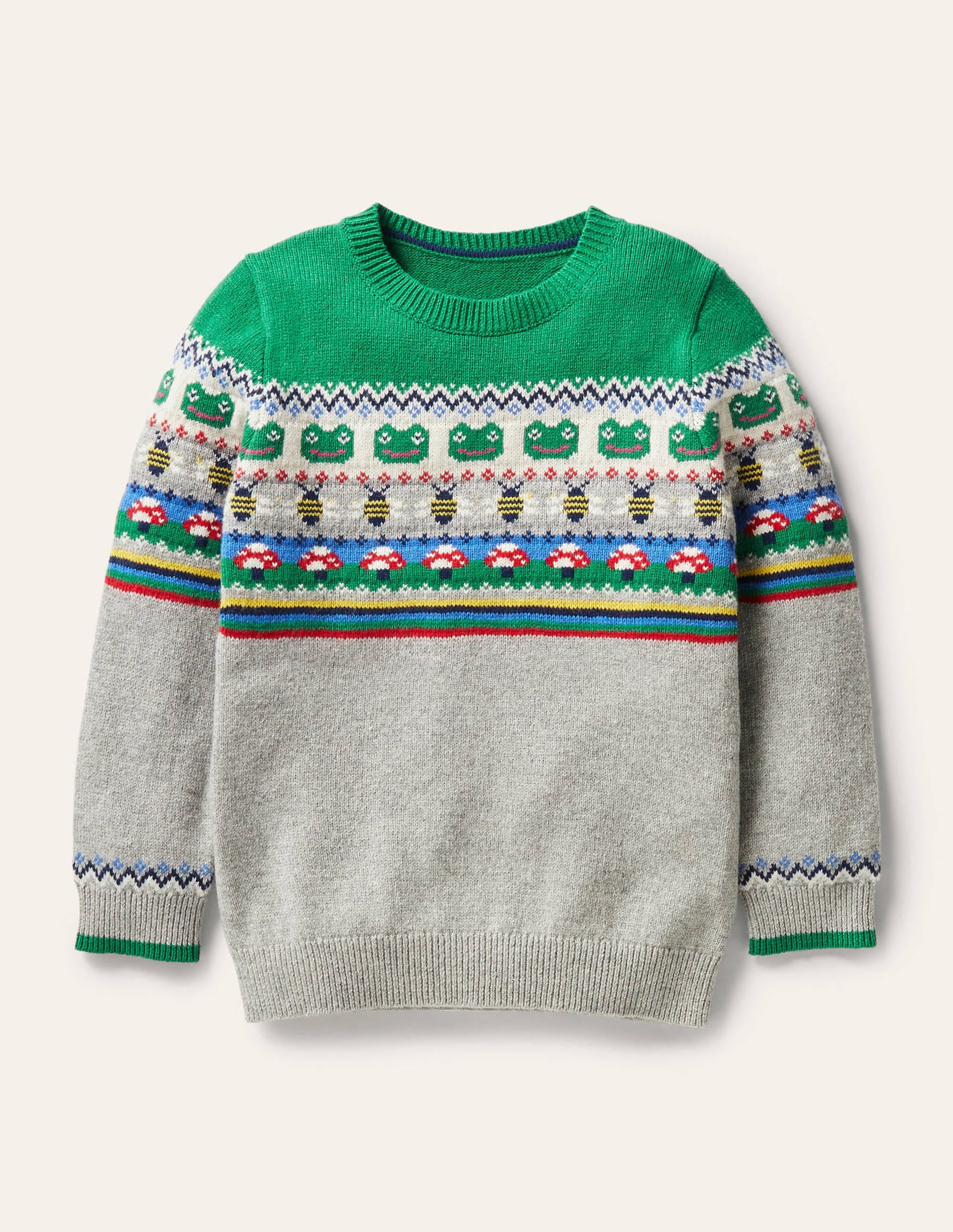 Pull col rond à motif jacquard-Grenouille gris chiné/poivron vert - Image 1
