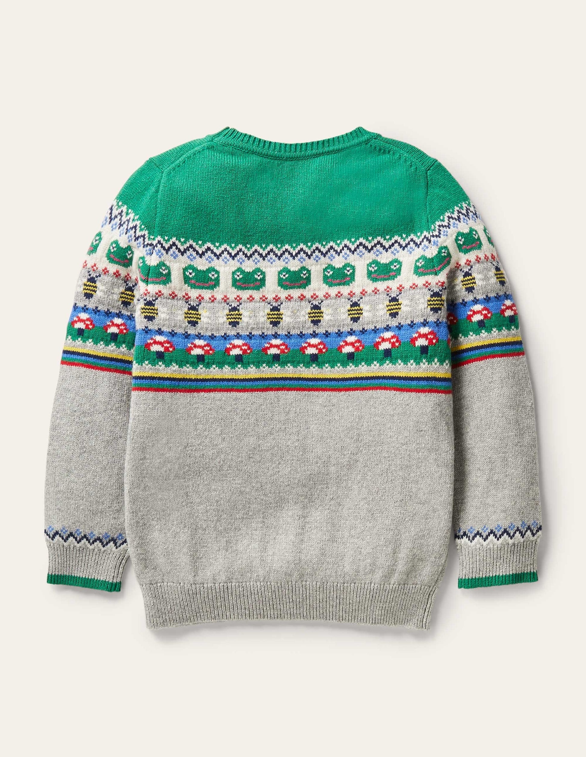 Pull col rond à motif jacquard-Grenouille gris chiné/poivron vert-2