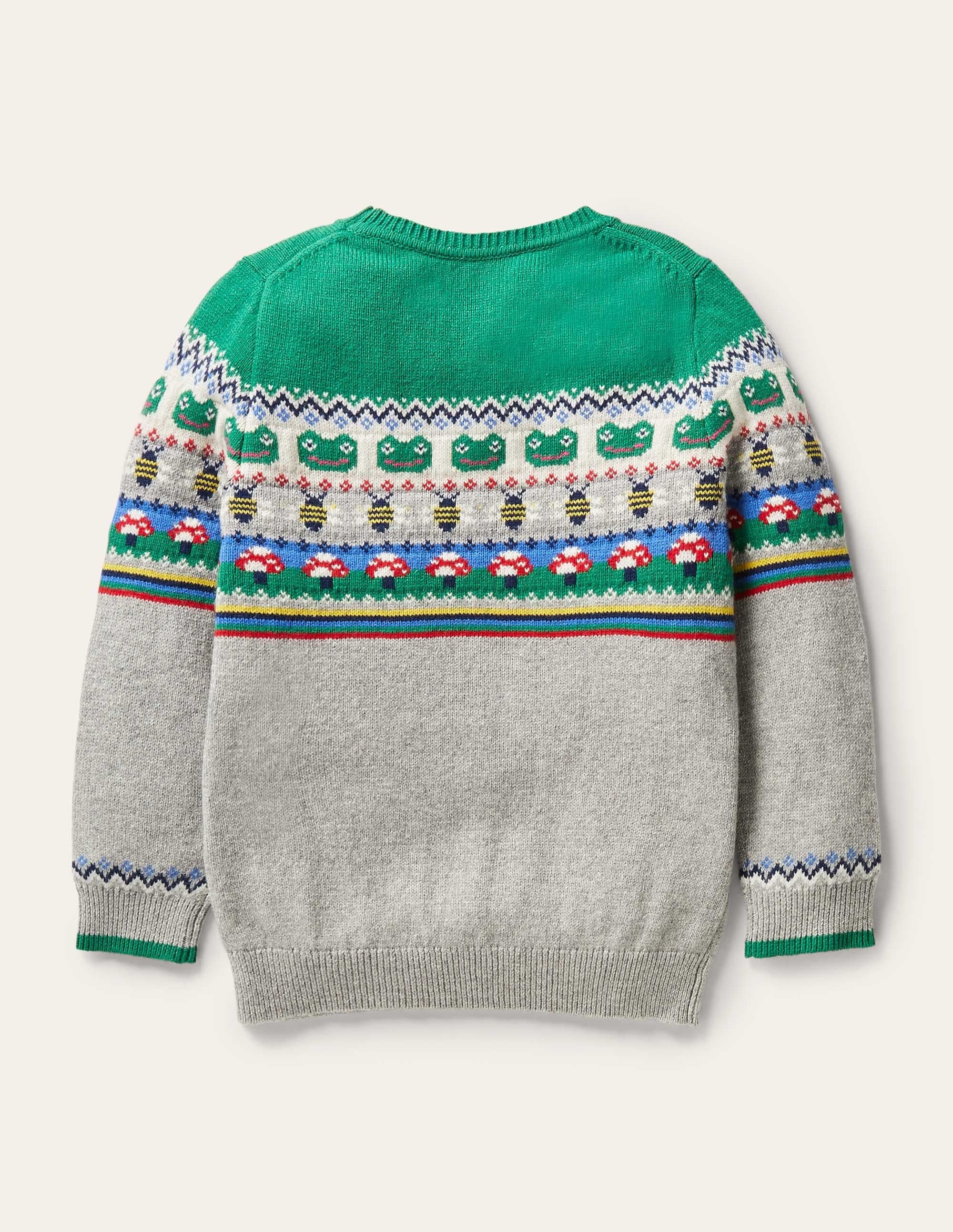 Pull col rond à motif jacquard-Grenouille gris chiné/poivron vert - Image 2