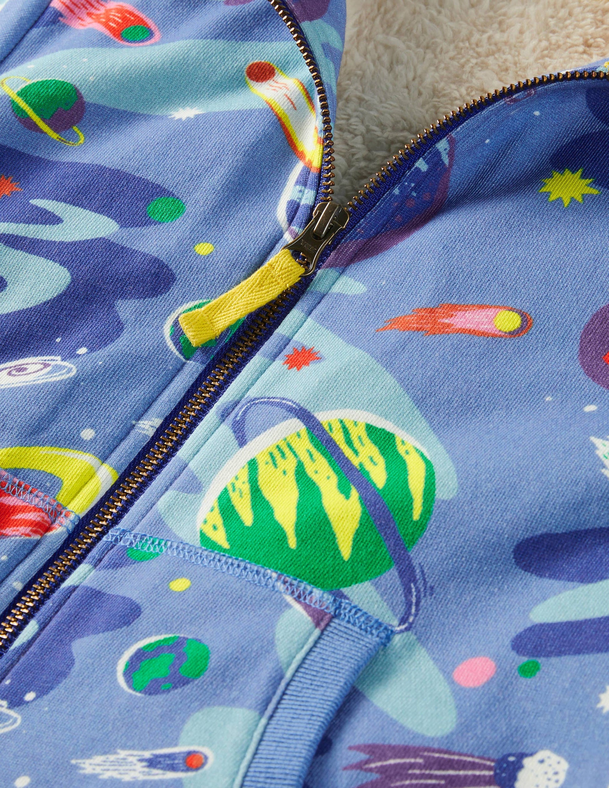 Shaggy-lined Zip-up Hoodie-Bright Blue Space-3