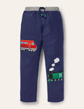 Pantalon à enfiler avec appliqué-Trains bleu tribord