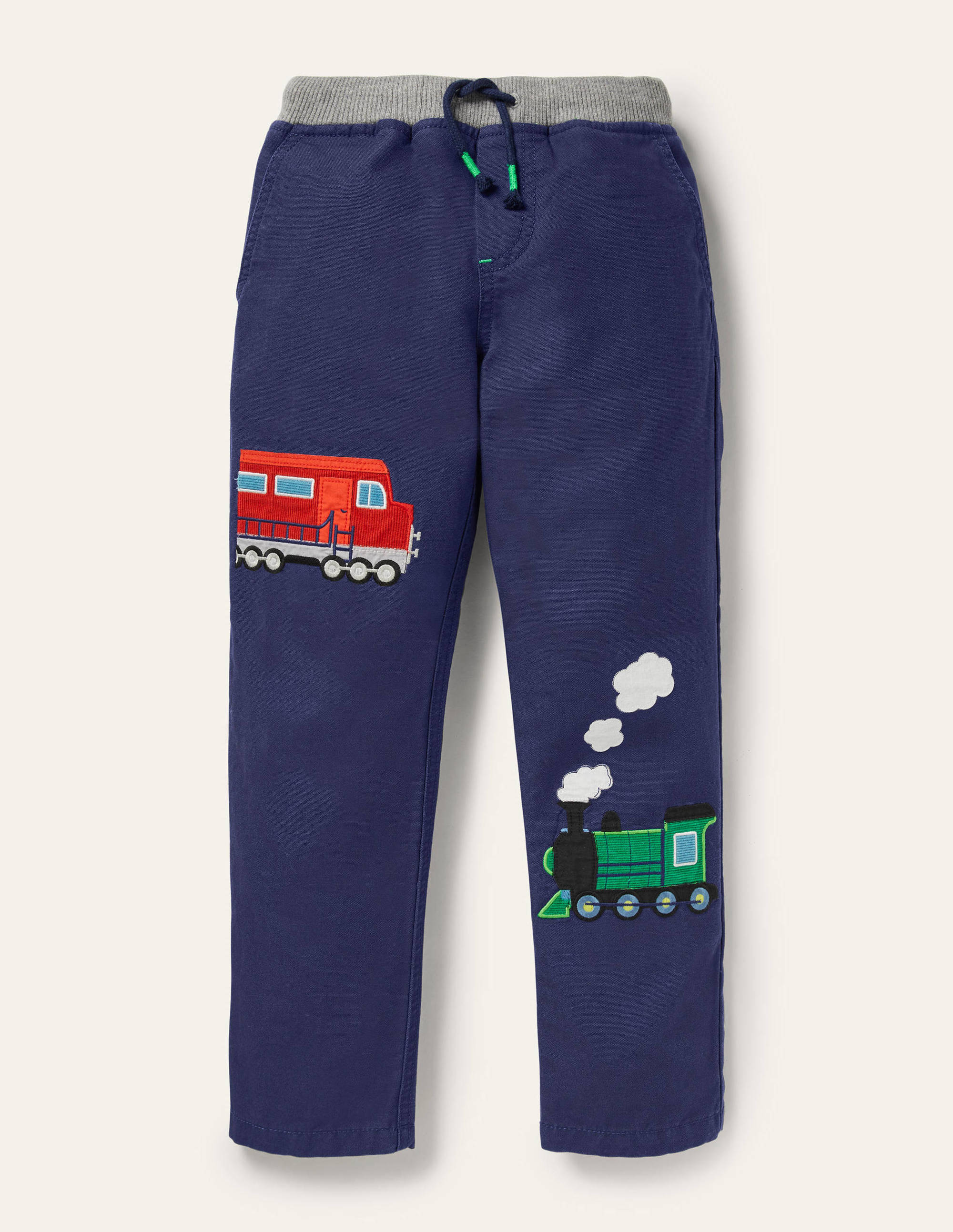 Pantalon à enfiler avec appliqué-Trains bleu tribord - Image 1