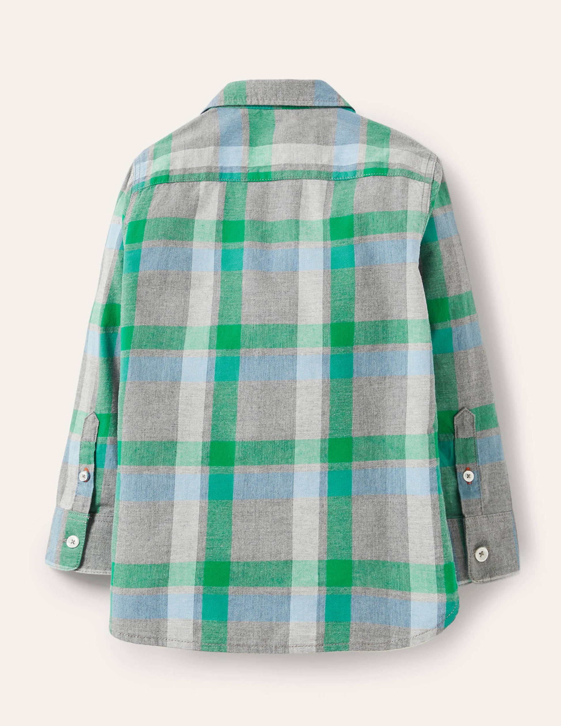 Chemise décontractée en sergé-Gris chiné/vert-2