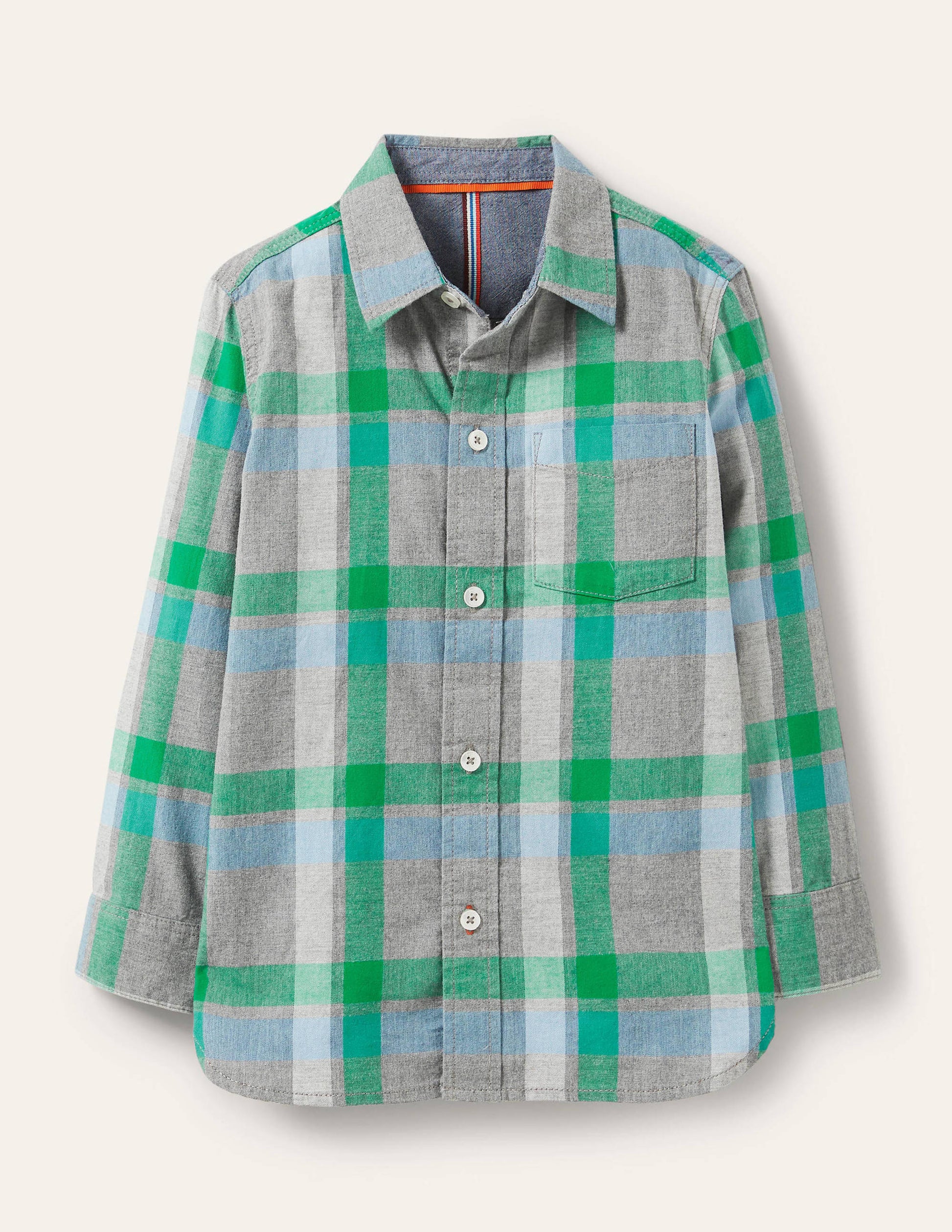 Chemise décontractée en sergé-Gris chiné/vert-1