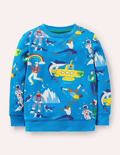 Gemustertes Sweatshirt-Marokkoblau, Helden
