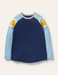 T-shirt raglan-Bleu surf/tournesol