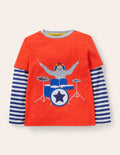 T-shirt à appliqué musique-Paresseux rouge fusée