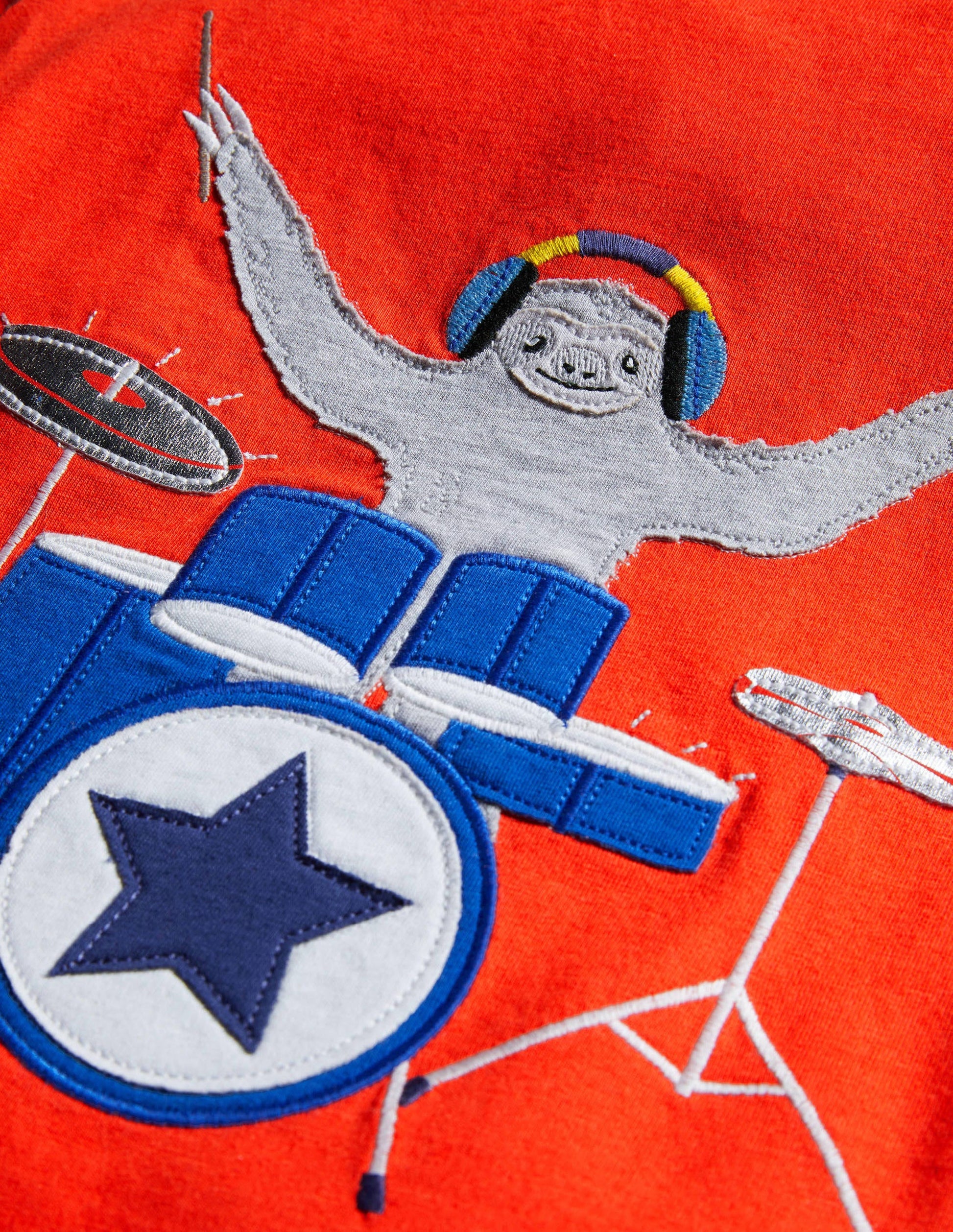 T-shirt à appliqué musique-Paresseux rouge fusée-3