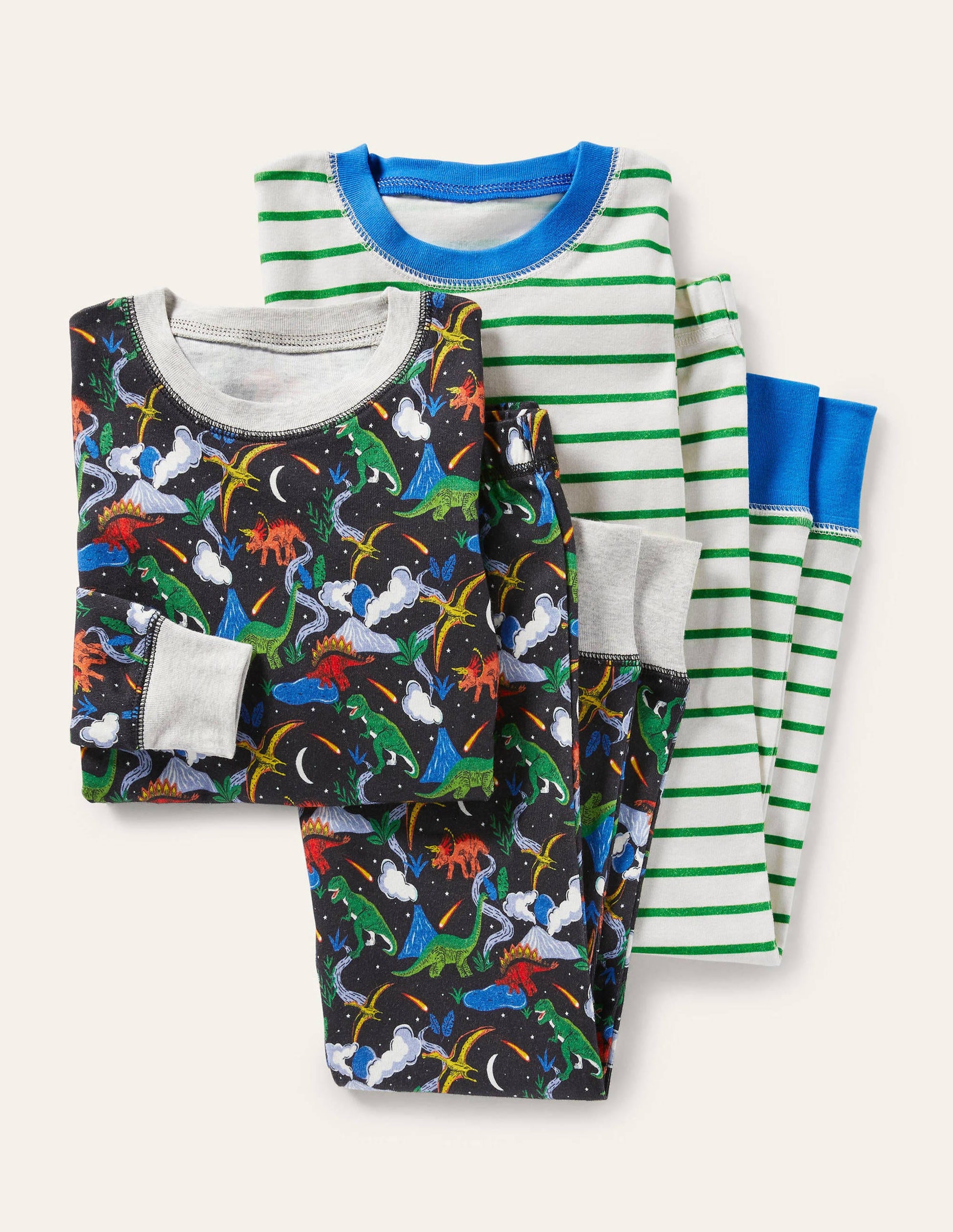Twin Pack Snug Pyjamas-Stormy Blue Dinosaurs-1