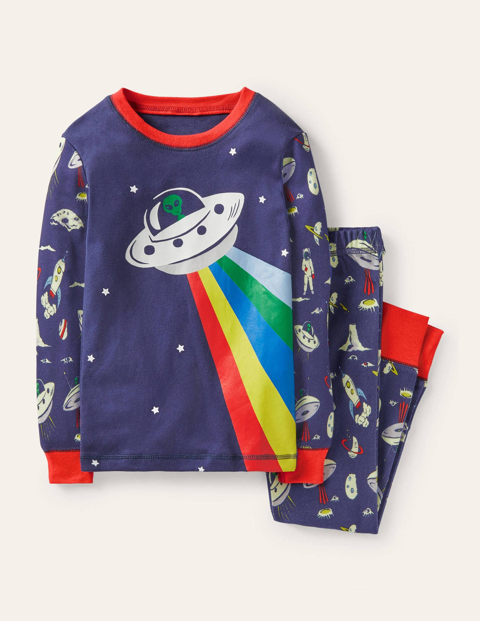 Langer Schlafanzug mit anliegender Passform-Segelblau, UFO-1