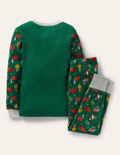 Langer Schlafanzug mit anliegender Passform-Waldgrün, Waldtiere-2