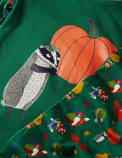 Langer Schlafanzug mit anliegender Passform-Waldgrün, Waldtiere-3