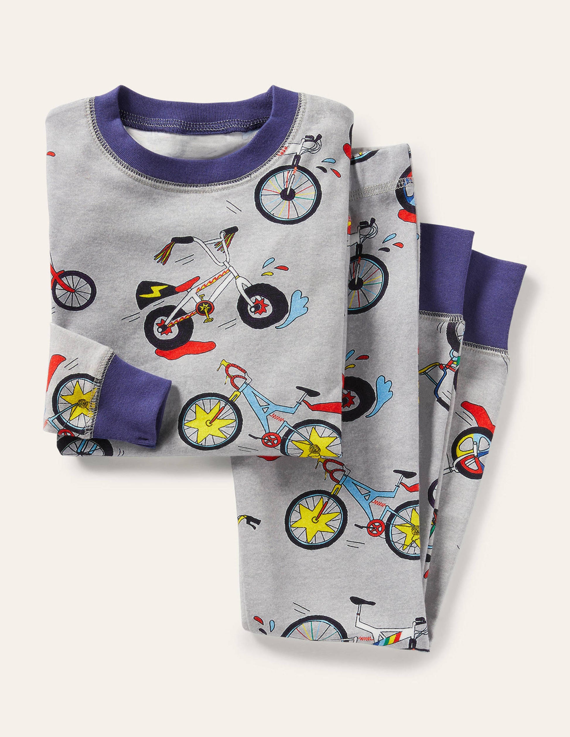 Langer Schlafanzug mit anliegender Passform-Grau Meliert, Fahrräder-1