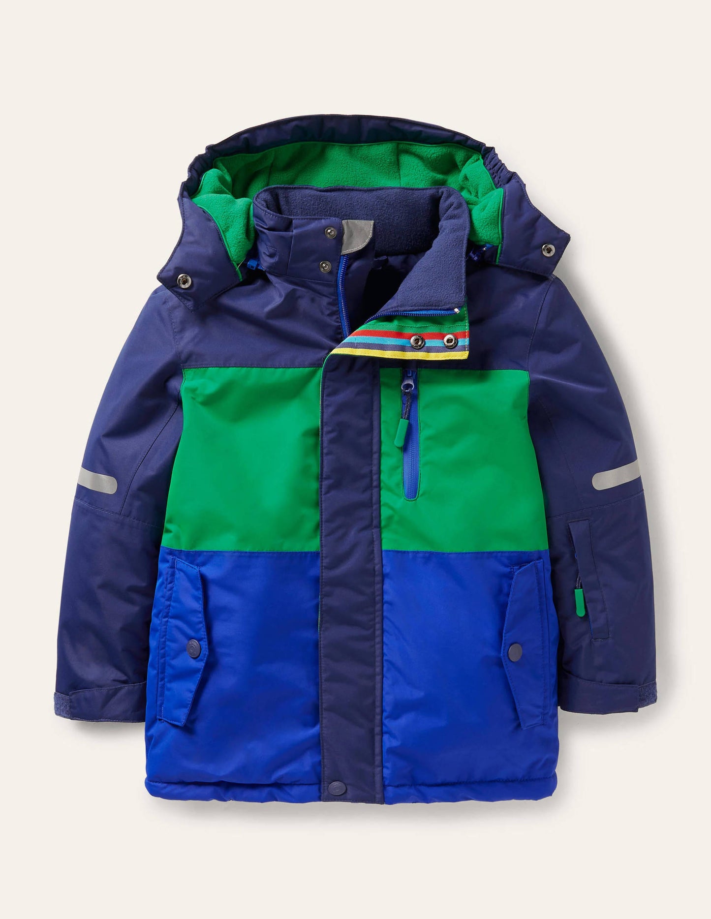 Wasserdichte Allwetterjacke-Schuluniform-Navy/Sattes Smaragdgrün