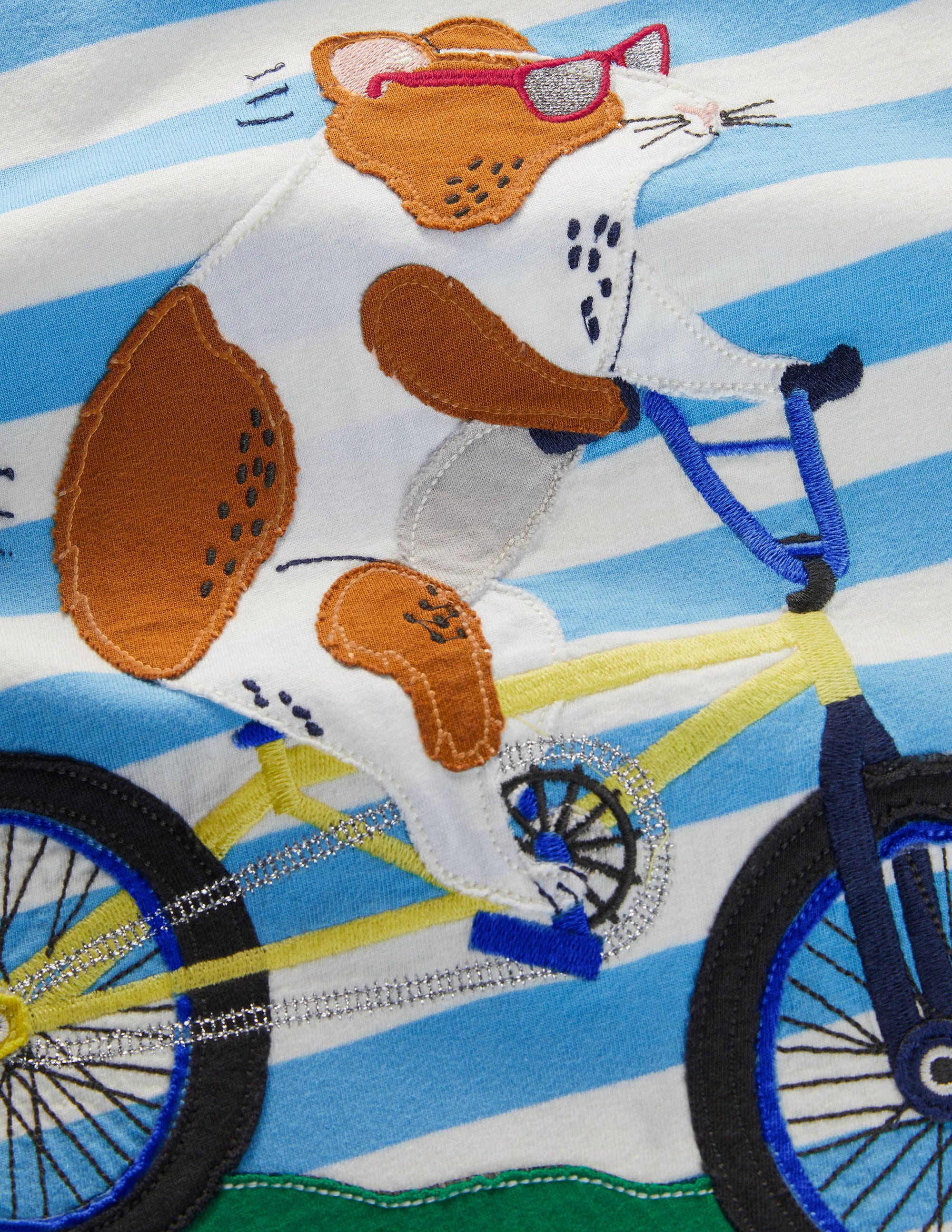 T-shirt rayé à appliqué animal-Cochon d'Inde bleu surf/ivoire - Image 3