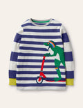 Stripe Animal Appliqué T-shirt-College Navy/Ivory Frog