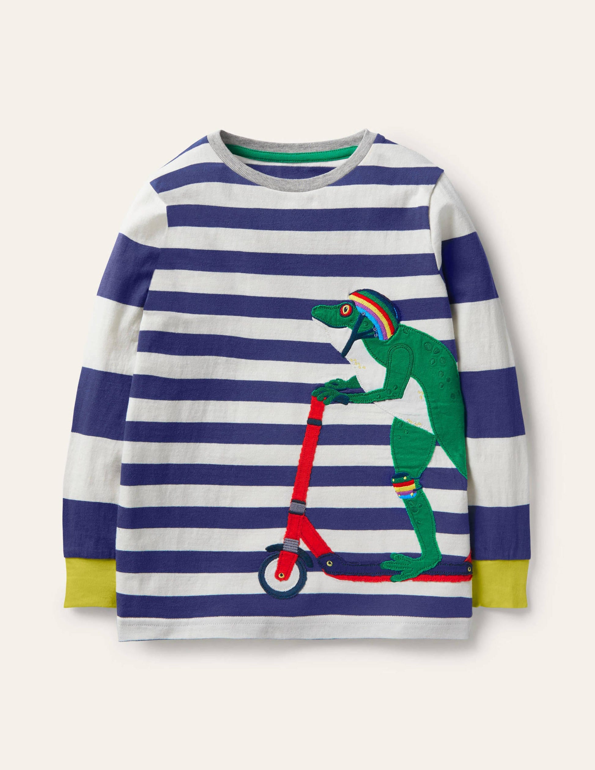 Stripe Animal Appliqué T-shirt-College Navy/Ivory Frog-1