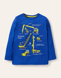 T-shirt éducatif à motif véhicule-Pelleteuses bleu brillant