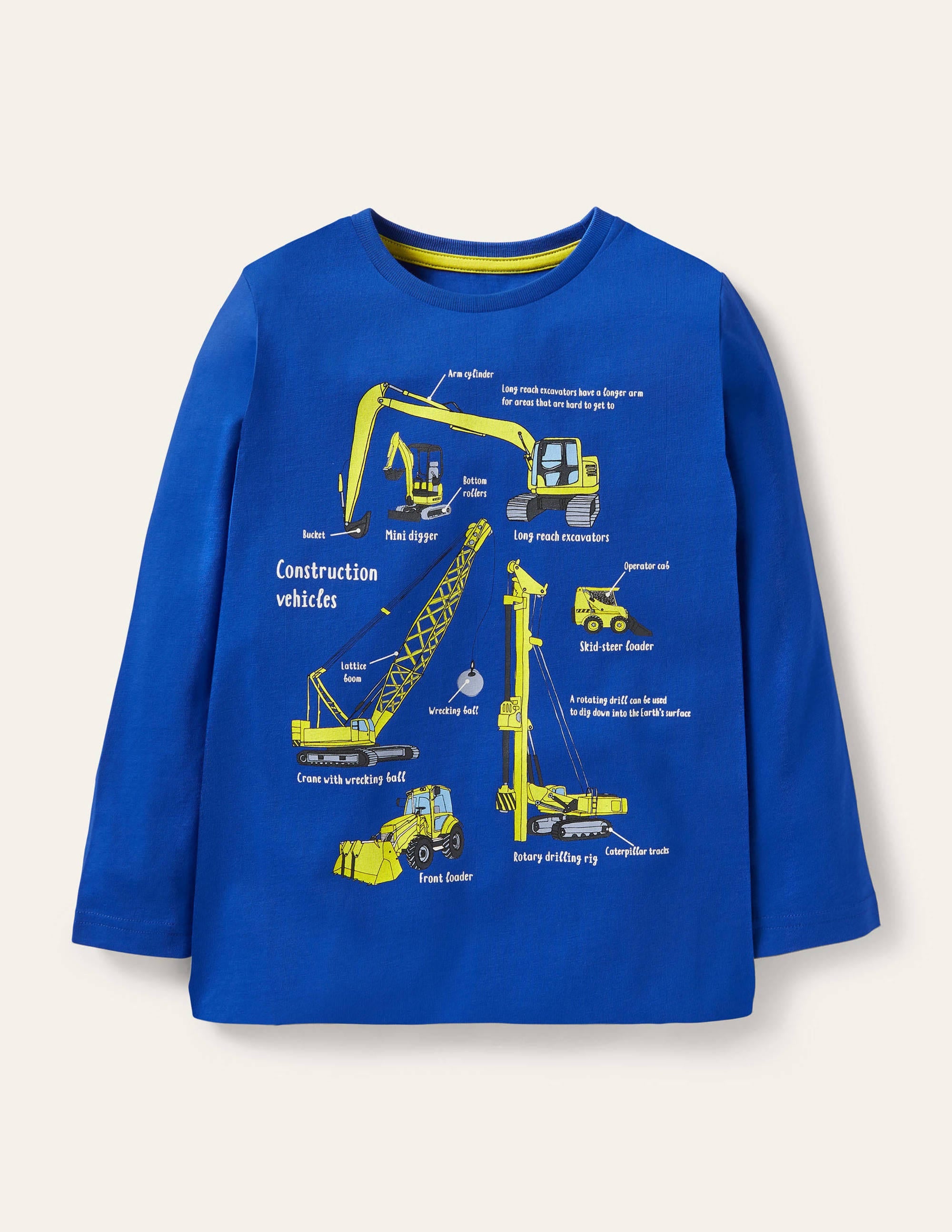 T-shirt éducatif à motif véhicule-Pelleteuses bleu brillant - Image 1