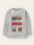 T-shirt éducatif à motif véhicule-Camion de pompiers gris chiné