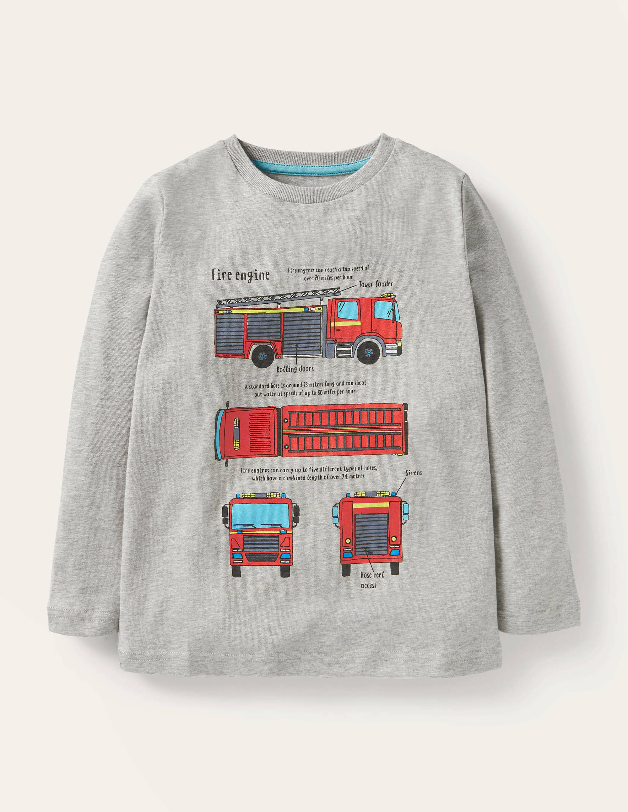 T-shirt éducatif à motif véhicule-Camion de pompiers gris chiné - Image 1