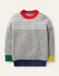 Pull col rond colourblock-Gris chiné/ivoire