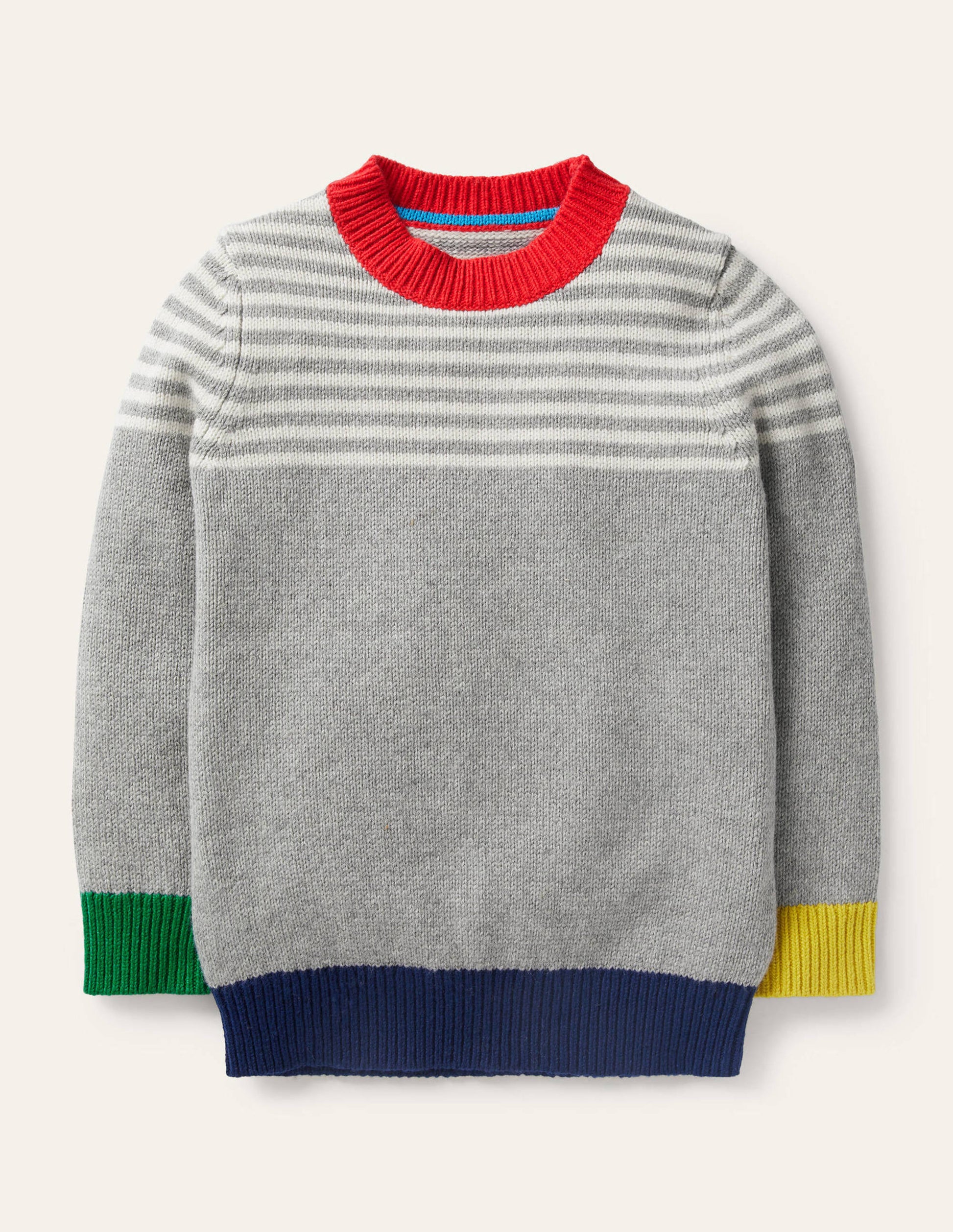 Pull col rond colourblock-Gris chiné/ivoire-1