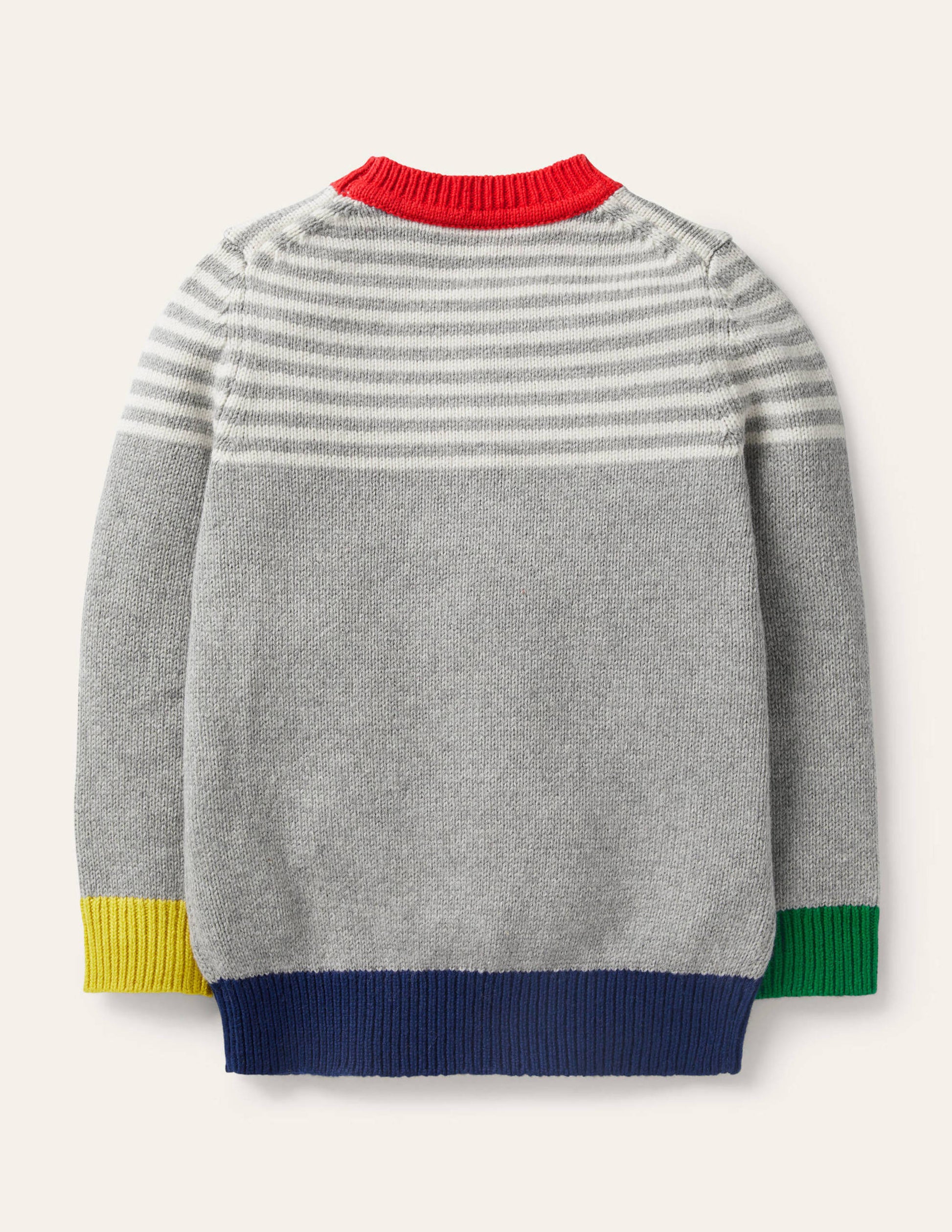 Pull col rond colourblock-Gris chiné/ivoire-2