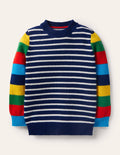 Pull col rond colourblock-Bleu marine universitaire/arc-en-ciel