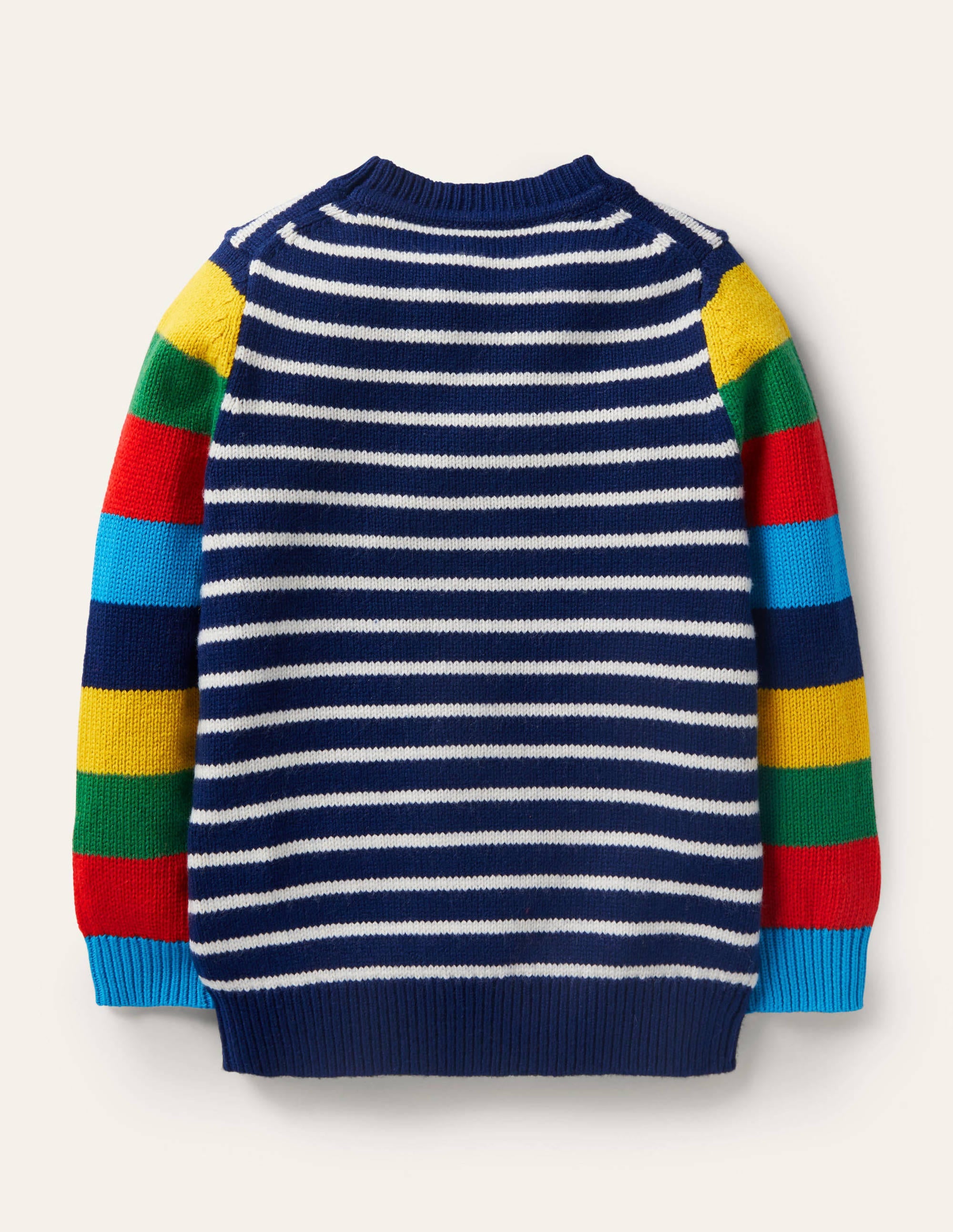 Pull col rond colourblock-Bleu marine universitaire/arc-en-ciel - Image 2